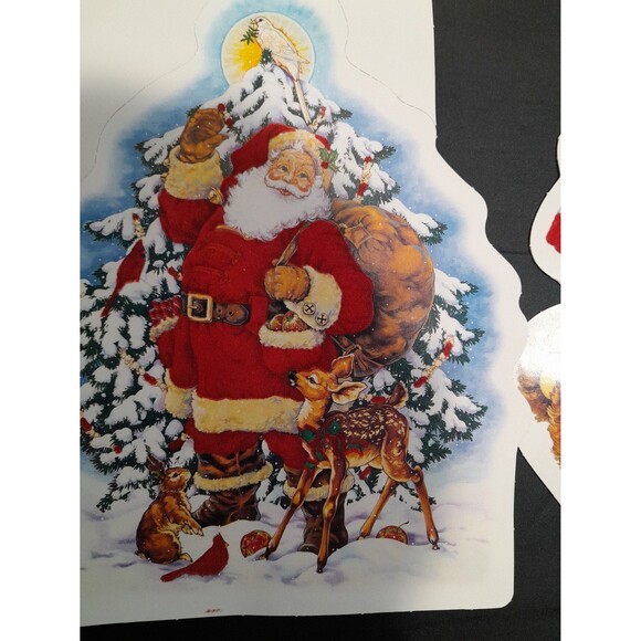 Vintage Flocked Christmas Diecuts, Lot of 3 NOS - Picture 5 of 8